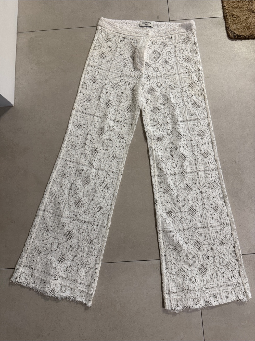 Women's White Lace Wide-Leg Pants